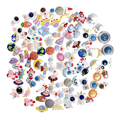 Anrher 100pcs Mini Space Planet Astronaut Decoration Mixed Flatback Resin Sets for DIY Doll House Phone Case