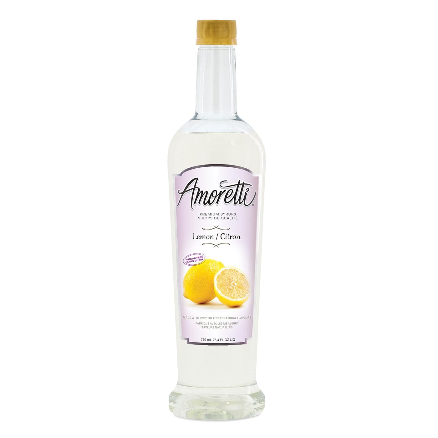 Amoretti - Sugar Free Lemon Syrup, 94 Servings Per Bottle (750 ml), with Pump for Flavoring Coffees, Cocktails, and other Beverages, Gluten Free, GMO/GEO Free, Preservative Free