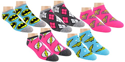 DC Comics Womens Justice League Ankle-No Show Socks 5 Pair Pack (One Size, JL Neon)