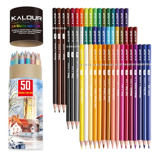 Immagine prodotto: KALOUR Matite Colorate, Set da 50 Colori, Cuore Morbido per Artisti con Colori Vivi, Ideale per Sovrapposizioni, Sfumature e Ombreggiature, Matite Colorate per Adulti e Principianti