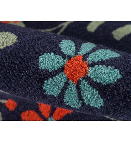 Image of Floral Pattern Wool Carpet with Loop Texture Yarn Anti Shedding Carpet Size 12x18 Feet A3 Blue & Multi