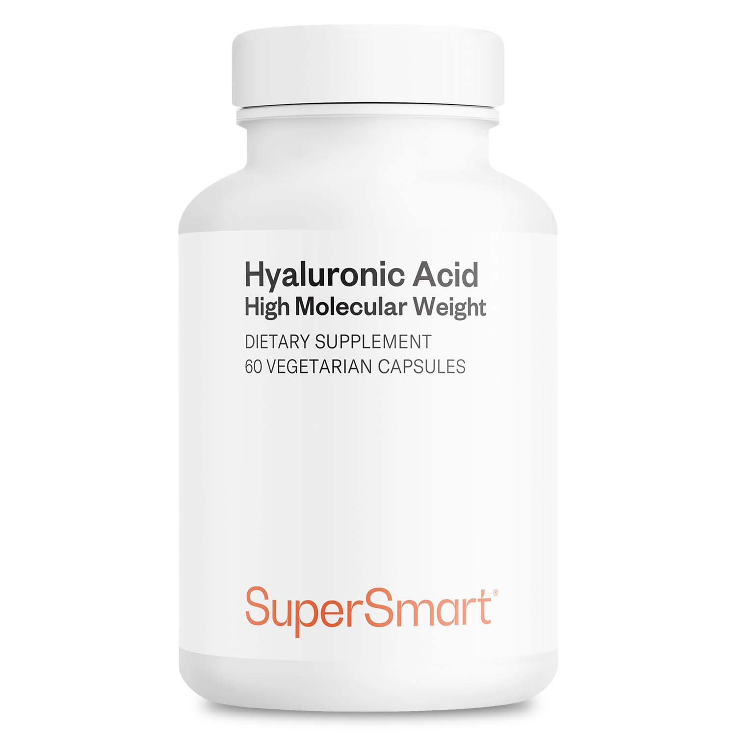 Supersmart Hyaluronic Acid Supplement 300mg per Day (Sodium Hyaluronate) - High Molecular Weight 1.2 Million Daltons | Non-GMO & Gluten Free - 60 Vegetarian Capsules