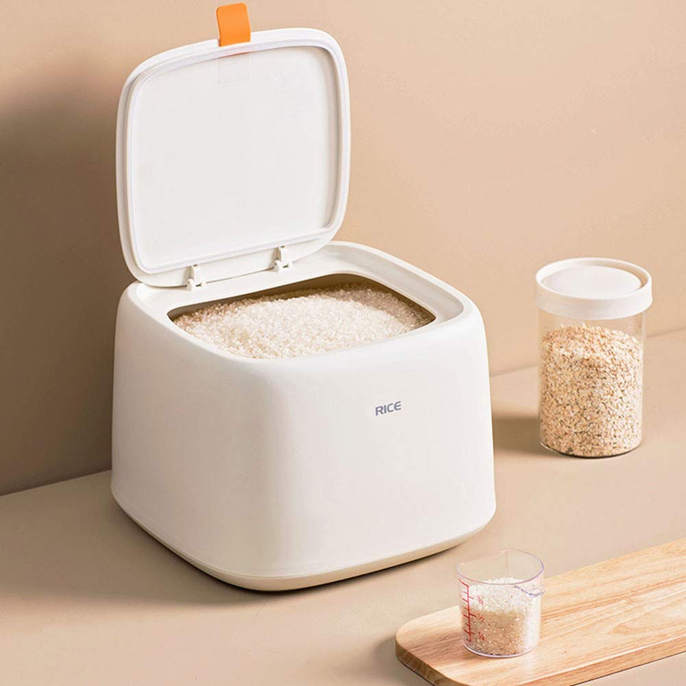 Scatola per riso, 10 kg, contenitore per cereali, contenitore per pasta, cereali, cibo per animali domestici e altro ancora, contenitore per farina con tazza, per organizzazione di magazzini