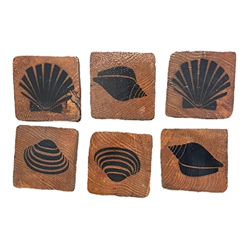 Handmade Reclaimed Wood Rustic Sea Shell Drink Coasters Set Of 6