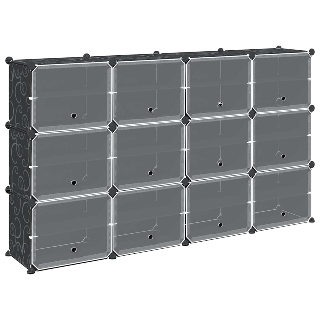 Solivagant Regalsystem mit 12 Würfeln und Türen Schwarz PP, Haushaltsbedarf,Aufbewahrung Ordnungssysteme,Kleideraufbewahrung,Schuhregale -schränke, 11.45 kg-4019578