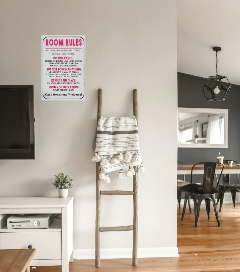 Vintage Metal Tin Sign Funny Sarcastic Party Wall Art Decor Signs Funny Room Rules Sign, Preppy Aesthetic Wall Decor, Suitable for Bedroom, Bathroom, Dorm, 8x12 Inch Metal Plaque, Perfect Birthday and Holiday Gift