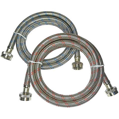 Premium Stainless Steel Washing Machine Hoses - Burst Proof (2 Pack) Red and Blue Striped Water Connection Inlet Supply Lines from Kelaro Cover