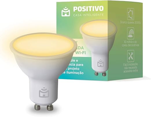 Smart Lâmpada Spot Wi-Fi Positivo Casa Inteligente, Dicroica, GU10, 350lm, LED 4,5W, Bivolt - Compatível com Alexa, Branco Quente Menor preço em Smart Lâmpada Spot Wi-Fi Positivo Casa Inteligente, Dicroica, GU10, 350lm, LED 4,5W, Bivolt - Compatível com Alexa, Branco Quente