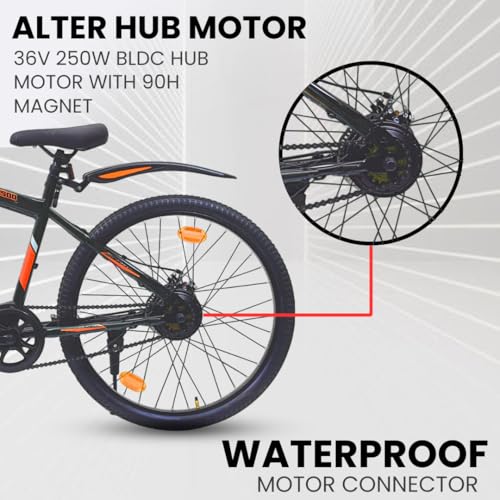 Image of Alter 26 inch 002S Model Electric Cycle with 36V 250W BLDC HUB Motor with Waterproof Connector | Lithium ION Battery in Frame | 95% PREASSEMBLED with Charger (5.2AH, Orange)