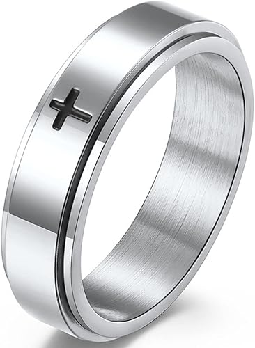 Ronglry Anillo de titanio de acero inoxidable para la ansiedad para mujeres y hombres 0236in anillo giratorio de cruz anillo para aliviar el estrés