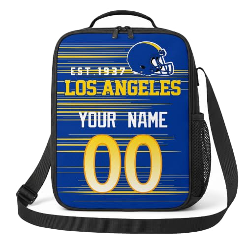 Image of Los Angeles R Lunch Bag Custom Name and Number Personalized Gifts | Custom Personalized Lunch Box for Men Women