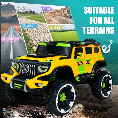 Image of Driving EV Cars for 1, 2, 3, 4, 5, 6 Years | Remote + Steering + Mobile App Control | Kids Jeeps (Big Size Jeep [2-10 Years], Yellow)