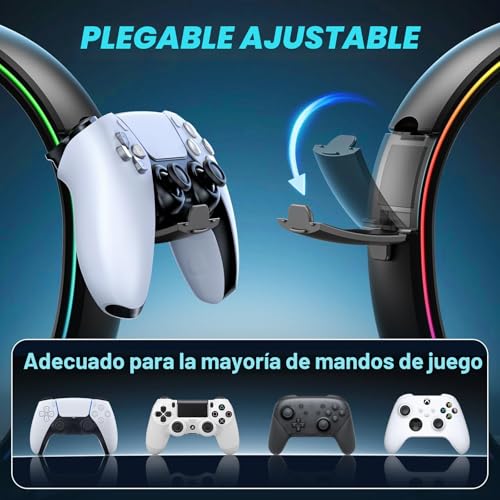 Miniatura 4 de Kdd Led Soporte Cascos Gaming Con 9 Modos De Luz - Soporte Auriculares Soporte Mando Plegable Con Organizador De Cables - Cascos Porta Auriculares Mesa Para Escritorio Gamer Accesorios Gaming Pc