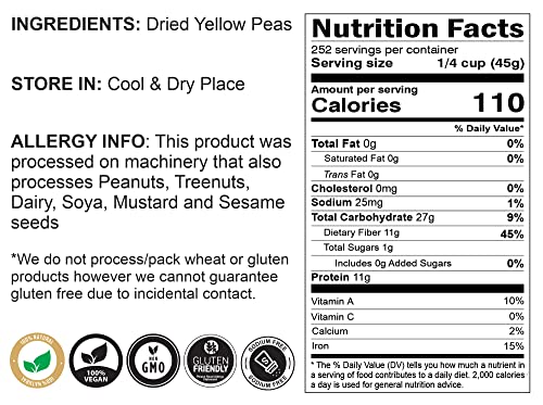 Image of Rani Yellow Peas Split, Dried (Vatana, Matar) 400oz (25lbs) 11.36kg Bulk Box ~ All Natural | Vegan | Gluten Friendly | Product of USA