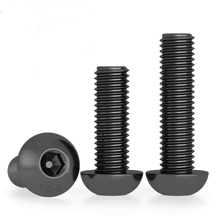 50 tornillos M3 x 40 negros, tornillos de cabeza alomada, tornillos de cabeza redonda con hexágono interior ISO 7380, rosca completa, con cierre hexagonal interior
