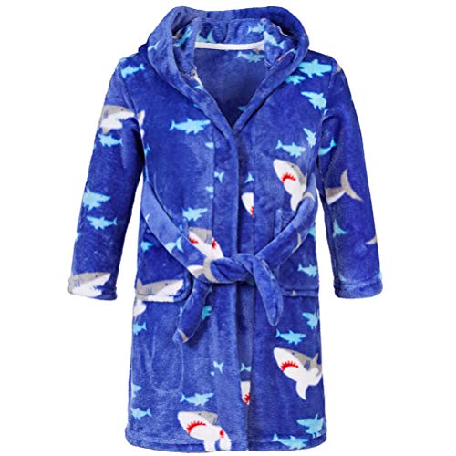 Boys Girls Bathrobes,Toddler Kids Hooded Robes Soft Children's Flannel Bathrobes Hoodie Pajamas Sleepwear for Girls Boys (Cool Shark, 2T)