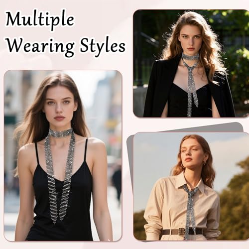 Rhinestone Neck Tie for Women Long Skinny Ties for Women Sparkle Crystal Tie for Prom Wedding Party 5