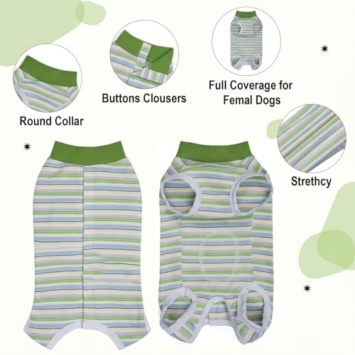 Image of Dog Surgery Recovery Suits, Sleeveless Dog Recovery Suit Female, E-Collar & Cone Alternative Surgical Suit for Small and Medium Dogs After Surgery, Striped Dog Onesie Pajamas