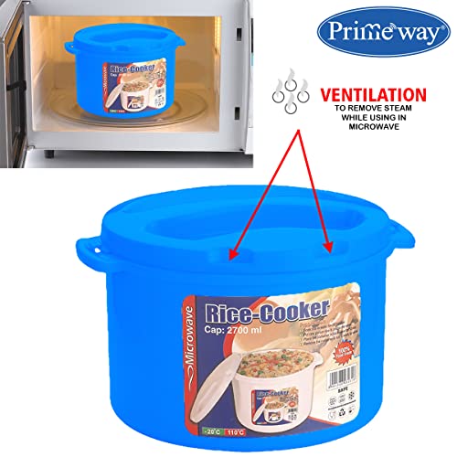Image of Primeway Polypropylene 2.7Liter Microwave Rice Cooker Container W /Serving Spoon(Blue)