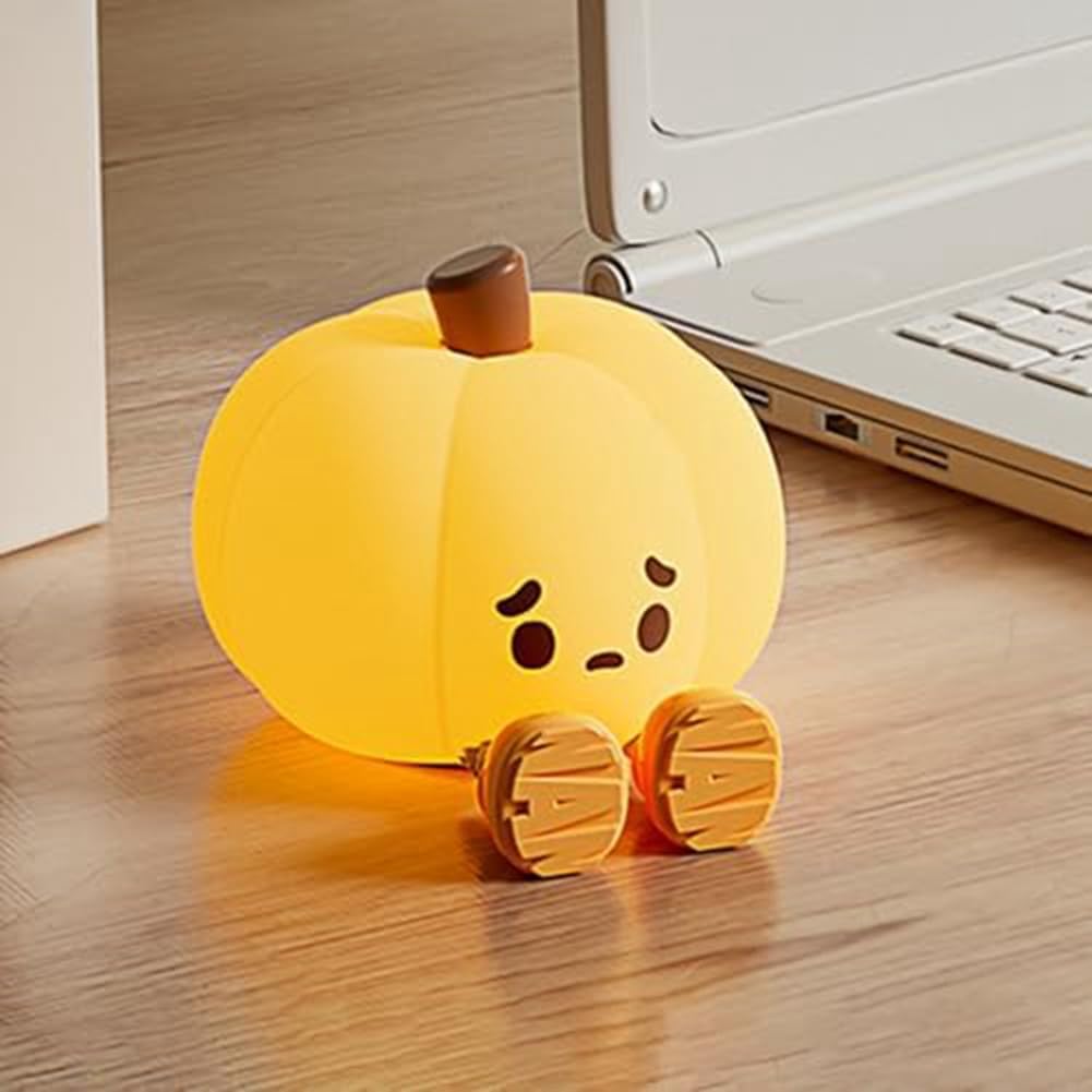 Tebbomp Night Light, Cute Pumpkin Touch Sensor Lamp, LED Rechargeable, Orange, Silicone, Plastic, Easy Install, Auto Shut-off Timer - Image 3