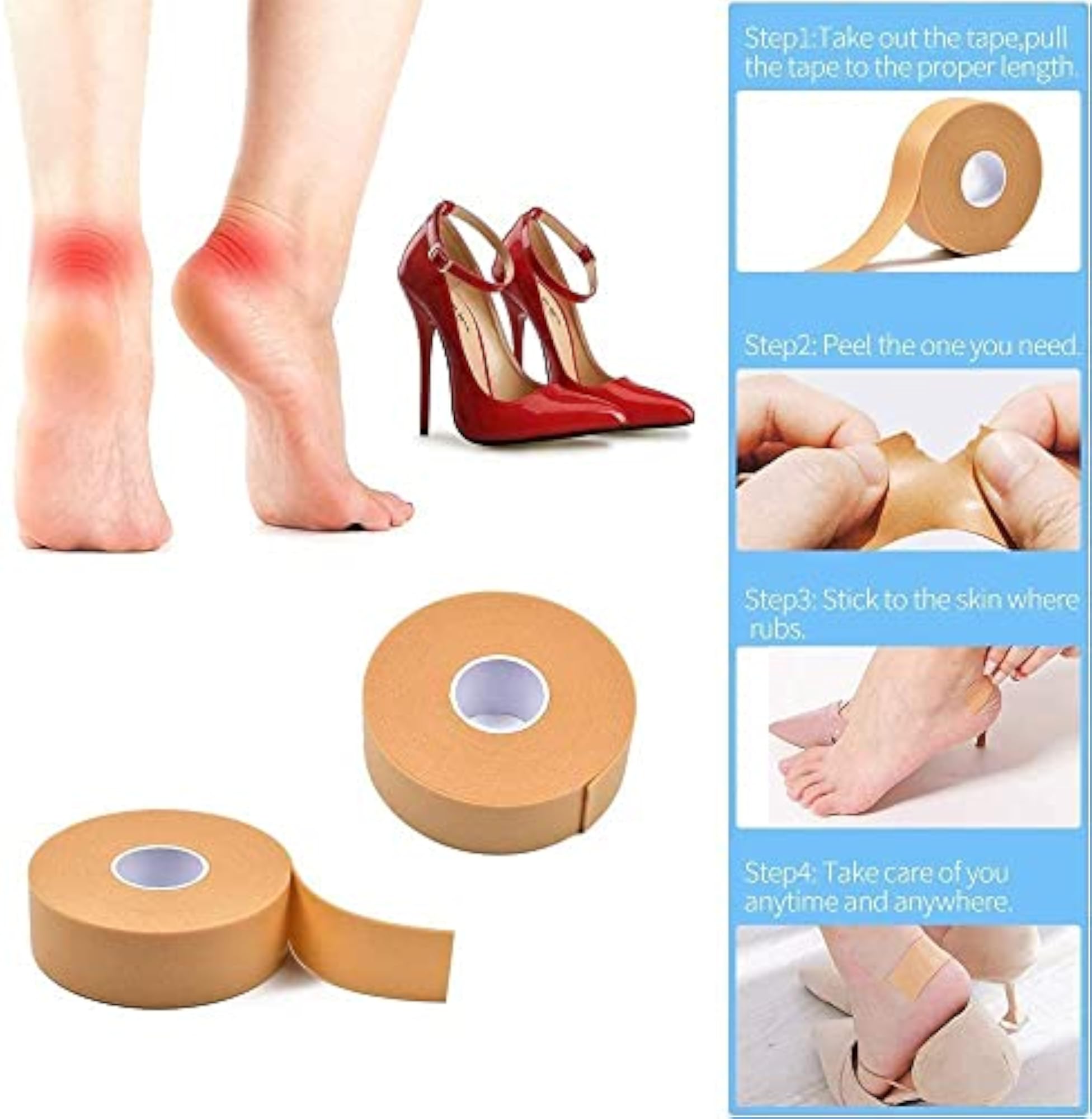 Waterproof Foot Care Heel Grip Tape, Anti-Slip Protector