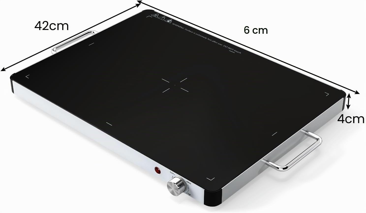 GOPLUS Elektrische Warmhalteplatte, Wärmeplatte mit 30℃-120℃ einstellbare Temperatur, Speisewärmer mit gehärteter Glas & Seitengriffe, Heizplatte Buffetwärmer für Buffets & Partys (L, 61 x 42 x 4 cm)