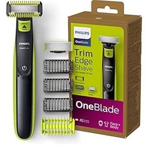 Philips OneBlade Face + Body, Trimmen, Stylen, Rasieren, Für jede Haarlänge, Je 1 x Klinge für Gesicht und Körper, 4 Aufsätze (Modell QP2620/16) Black