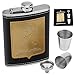 Petacas de Alcohol, hicoosee Petacas 8 OZ con 2 Tazas y Embudo Acero Inoxidable Cuero Negro Frasco Portátil de Cadera para Whisky, Ron Brandy de Vodka