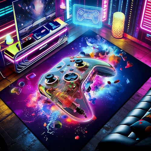 imuounl Gaming Rug For Boys Bedroom 100x160cm Boys Rug With 3D Printed Game Gamepad Gaming Area Rugs For Living Room Playroom Carpet Decor Printed Controller Washable Rubber Anti-Slip