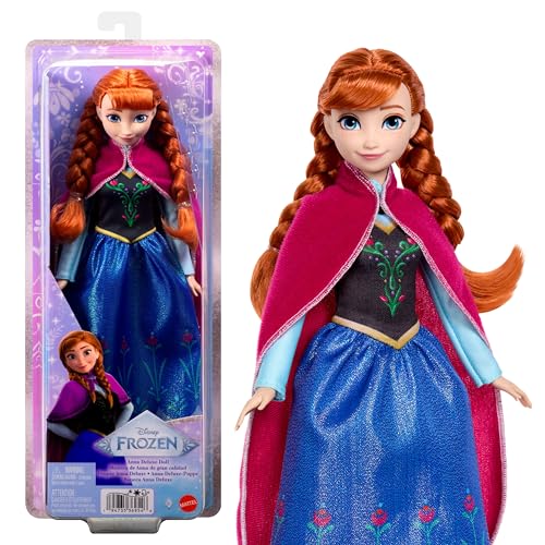 Mattel Disney Frozen Anna Fashion Doll in Sparkling Removable Dress Cape & Boots and Braided Hair Posable & Collectible Inspired by Movie