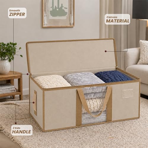 Image of Storite Jumbo Super-Size 78L Canvas Moisture Proof MultiPurpose Heavy Duty Storage Bag for Toys /Stationery /Blankets /Clothes /Moving Bag With Strong Reinforced Handles Rectangular | Cream (84x26x36cm)