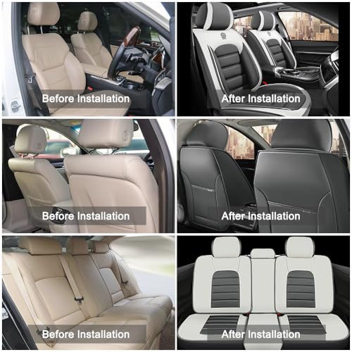 Image of Nappa Leather Seat Covers for Ford Bronco Sport 2021-2024,Car Seat Covers Full Set,Waterproof Seat Protectors Auto Seat Covers,Breathable Nonslip Interior Cover Seats for Cars(White and Gray)