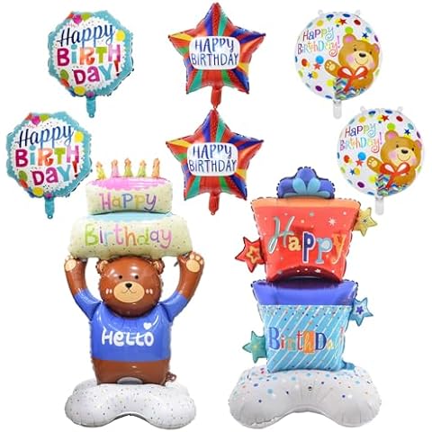 8 Pieces Happy Birthday Balloon - 61 Inch Giant Self Standing Happy Birthday Cake Balloon Birthday Gift Box Mylar Foil Balloons for Baby Shower Birthday Party Decorations Supplies Cover