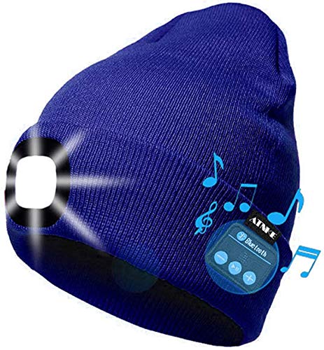 LED beleuchtete Bluetooth-Beanie-Kappe, wiederaufladbare USB-Musikalische Laufmütze mit extrem hellem 4-LED-Licht wasserdichte Lampe für das
