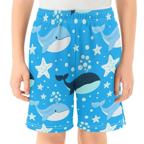 J JOYSAY Cartoon Whale Starfish Boys Athletic Shorts Kids Youth Casual Shotrs with Elastic Waistband Pockets2
