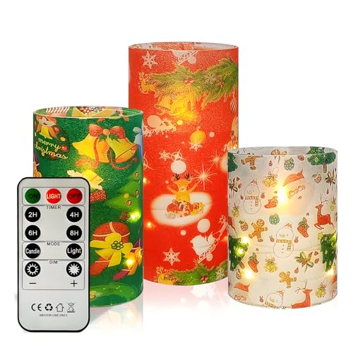 Image of Floral Flameless Candles with String Lights - 3pcs Battery Operated Candle Flickering Christmas LED Pillar Candles with Timer Remote for Home Decor Romantic Ambiance,CH