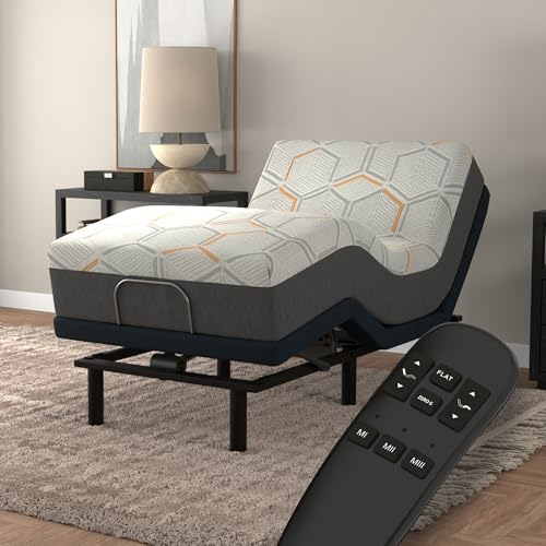 Image of Blissful Nights e4 Twin XL Adjustable Bed Base Frame with 12 inch Medium Firm Copper and Gel Infused Memory Foam Mattress