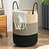YOUDENOVA Woven Rope Laundry Hamper Basket, 58L Tall Laundry Basket for Blanket Organizer- Clothes Hamper for Bedroom Storage, Baby Kids Nursery Hamper-Large-Black & Brown