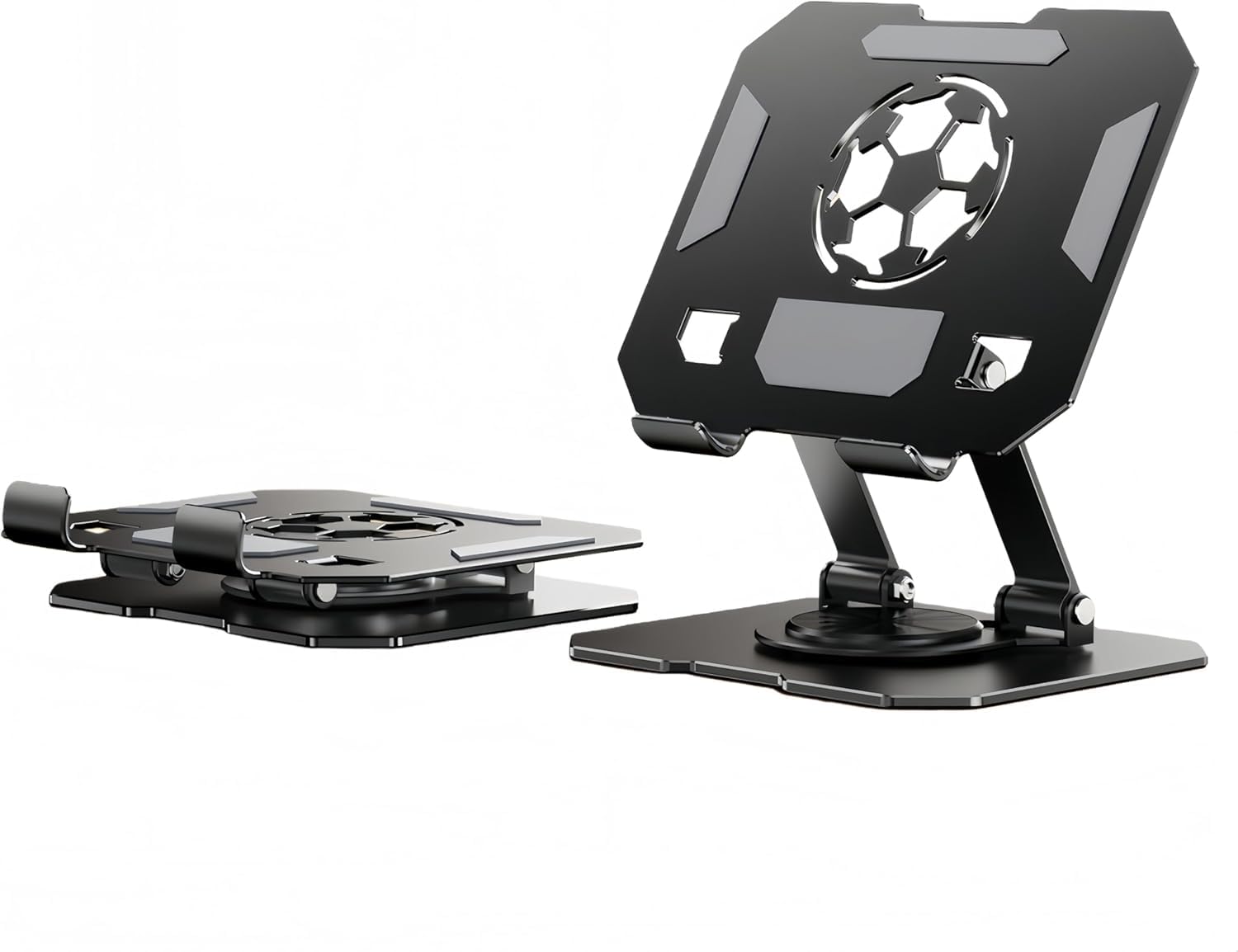 Redclip 360° Rotatable Metal Tablet Stand(Backboard Soccer Cutout Design), Adjustable Folding Desktop Stand for iPad/iPhone/Switch, Universal Use for Office/Movie/Studying/Drawing/Gaming (Black)