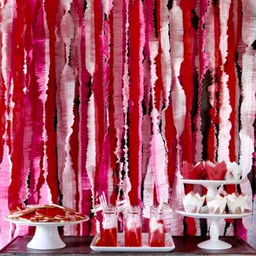 Image of PartyWoo Pink Crepe Paper Streamers 6 Rolls 492 ft Pack of Light Pink Burgundy Crepe Paper for Baby Shower Gender Reveal Bachelorette Birthday Party Decorations (1.8 Inch x 82 Ft /Roll), Pink-728