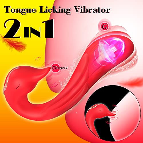 Sex Toys Dildo Swan Vibrator, Clitoris Licking G-Spot Vibrator With 10 Powerful Tongue Licking And Vibration Patterns, 2 In 1 Licking Adult Sex Toys For Women And Couples, Discreet Packaging (Red) #TOP1
