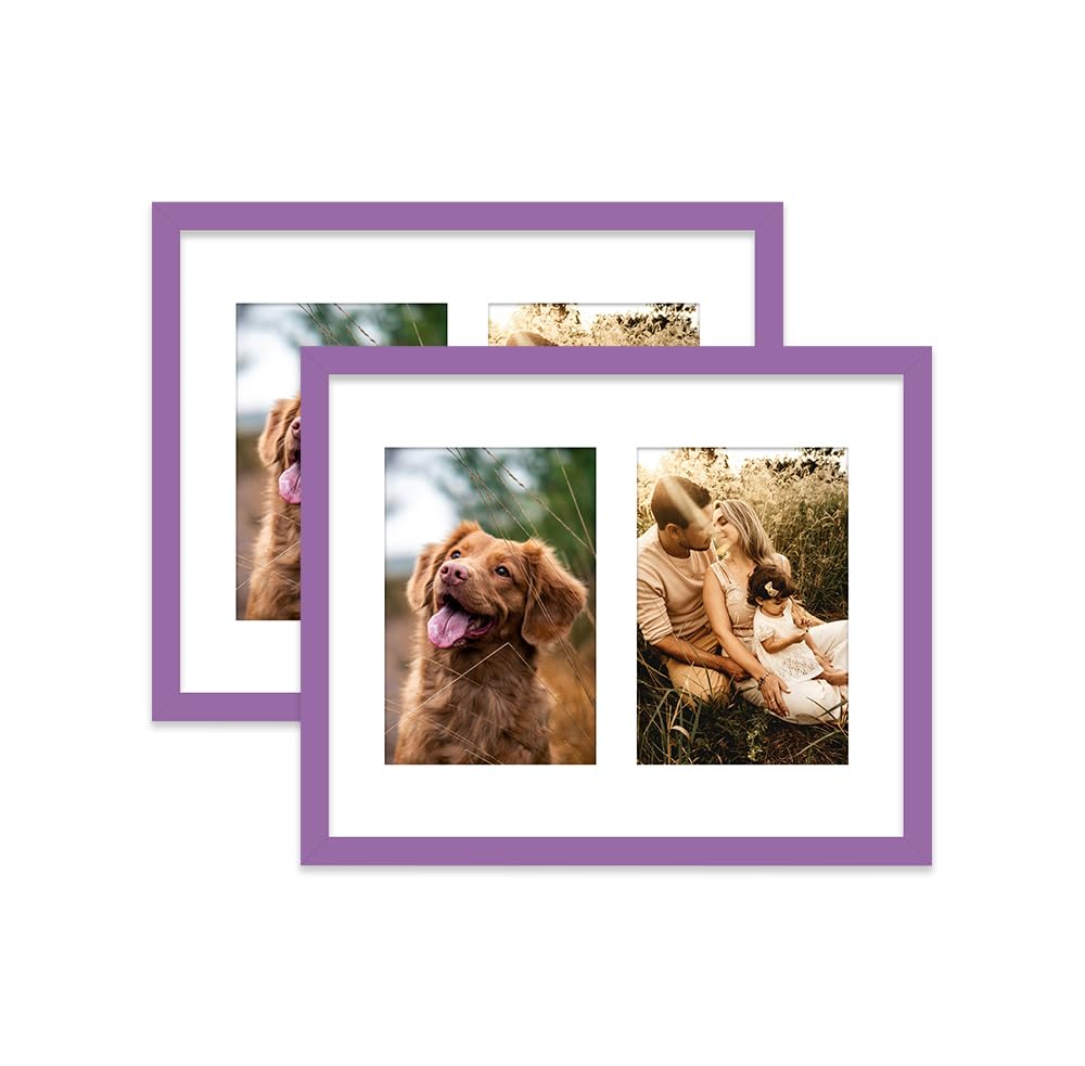 Purple Multi Photo Frame - Holds 2 x 6x4 Pictures, Family Collage Picture Frame for Wall Display, 10x8 Frame size, Set of 2