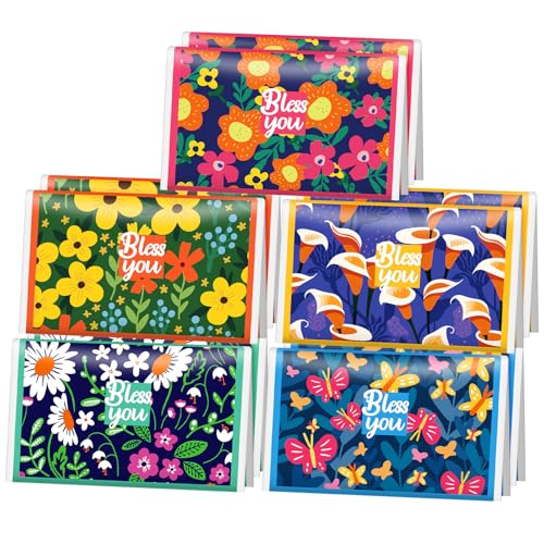 Outus 10 Pack Bless You Travel Pocket Tissues 3 Ply Small Slim Wildflower Facial Purse Wallet Tissues Individual Packs for Wedding Guest Bridal Baby Shower Homeless Care Essentials 80 Sheets Total