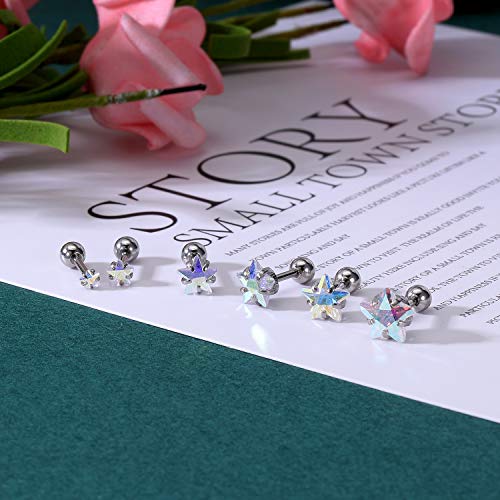 ZS 4 Pairs Shiny Cubic Zirconia Cartilage Earrings 16G Surgical Steel Stud Earrings Tragus Helix Conch Ear Piercing Sets4