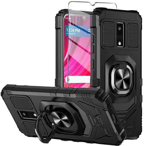 Mocotto for BLU View 4 Phone Case with Tempered Glass Screen Protector Military Grade Heavy Duty Shockproof Protective Cover with Ring Kickstand Full-Body Protective for View 4 (B135DL) (Black)