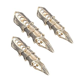 Aekvinks 3pcs Finger Armor Knuckle Rings Resizable Punk Full Finger Ring Claw Adjustable Double Loops Long Rings for…