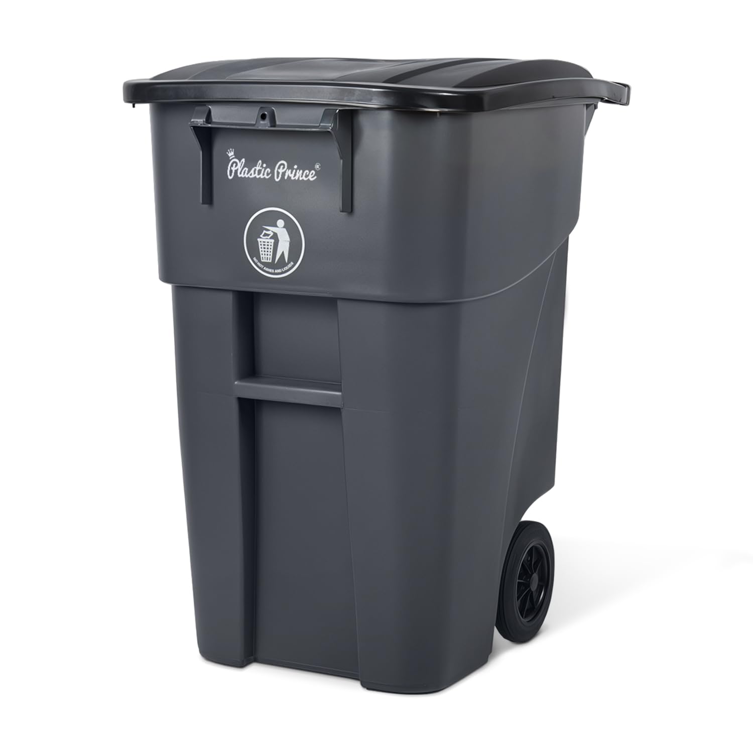 PLASTIC PRINCE 50 Gallon Trash Can, Gray Outdoor Garbage Can, Large Outside Trash Bin, Rolling Commercial Container, Outdoor Trash Can with Lid and