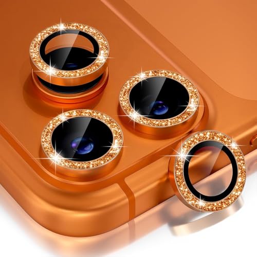 Image of Choiche Compatible for iPhone 17 Pro /iPhone 17 Pro Max Camera Lens Protector Bling, 9H Tempered Glass Camera Cover Screen Protector Metal Ring Decoration Accessories (Glitter-Orange)