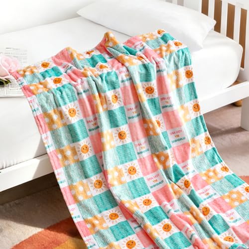 Image of Baby Blanket for Girls, Super Soft Double Layer Mink Blankets with Dotted Backing, Sun Smile Toddler Newborn Nursery Bed Blanket, You are My Sunshine Print Throw Blanket, 30 X 40 Inches