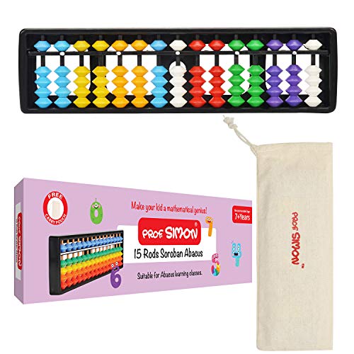 Image of 15 Rods Soroban Plastic Abacus With Multi-Colored Beads For Mathematics, Learn Counting, Addition, Subtraction, Multiplication And Division (Age: 7+ Years) Free Carry Pouch, Kid